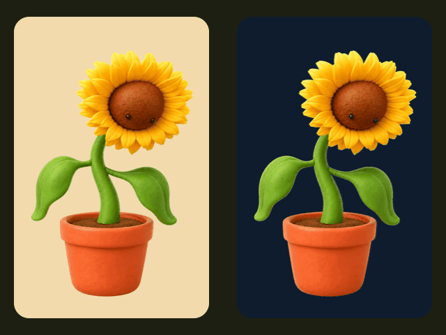 Planty taking a drink, by day and by night, animated