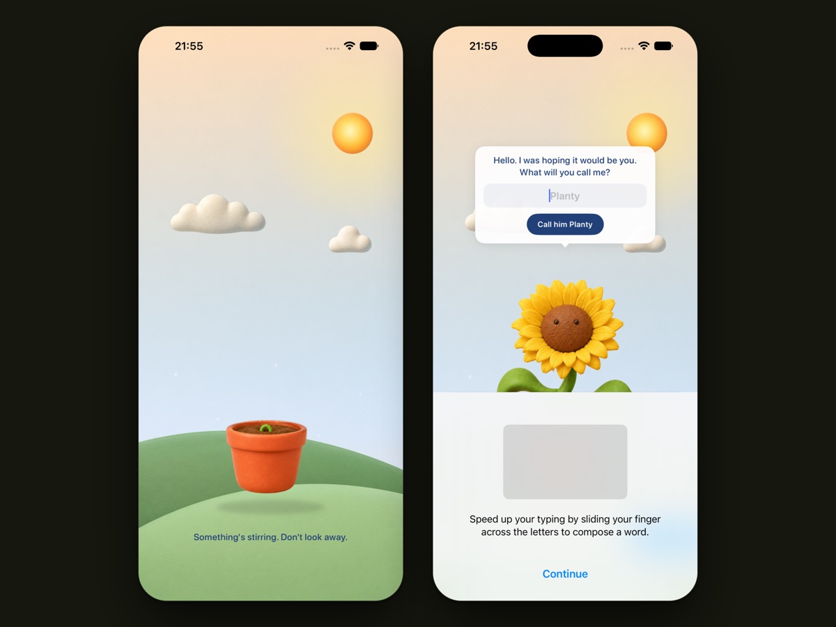 Bloom's beginning on two phones: something stirring in the pot, then Planty asking what to call him