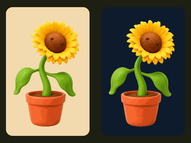 Planty saying hello, by day and by night, animated