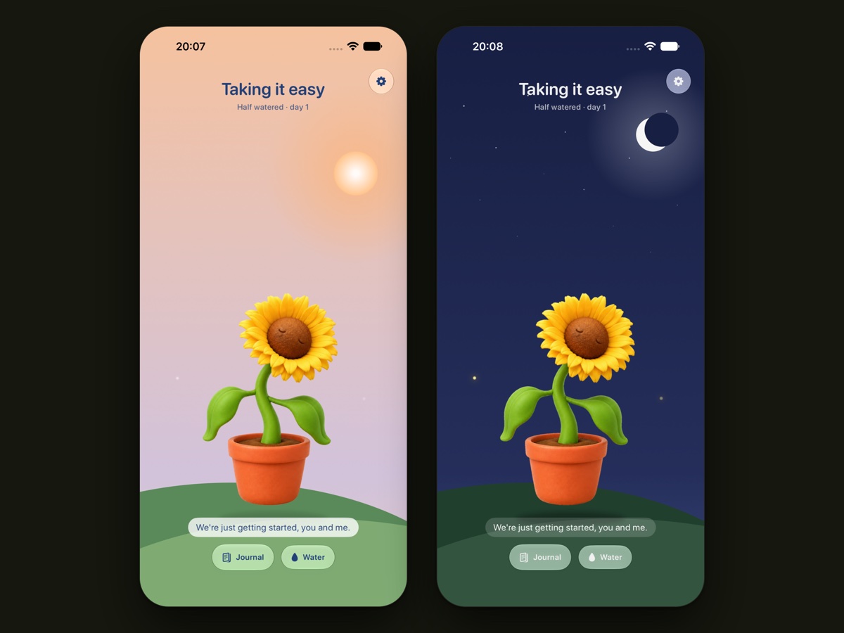 Bloom on two phones: Planty at home by day and by night