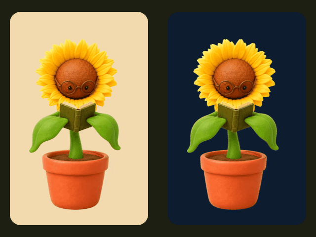 Planty reading, by day and by night, animated