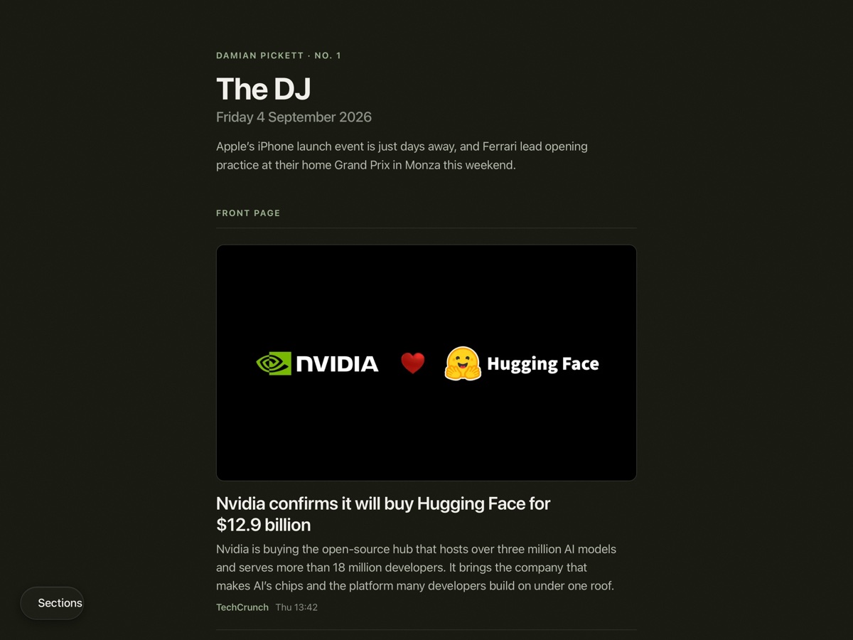 The DJ front page on a desktop screen: masthead, date and the day's lead story with its picture