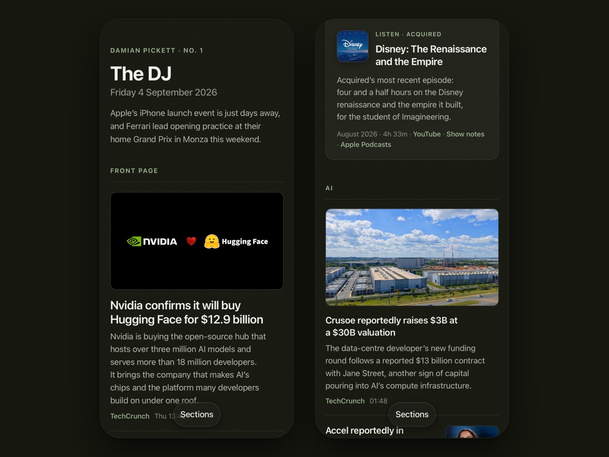 The DJ on two phones: the front page, and a section with its pictures